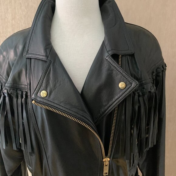 Vintage Margaret Godfrey Black Leather Fringe Biker Jacket - Picture 12 of 15